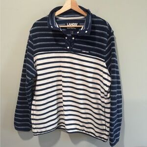 Lands' End Navy and White Fleece Pullover